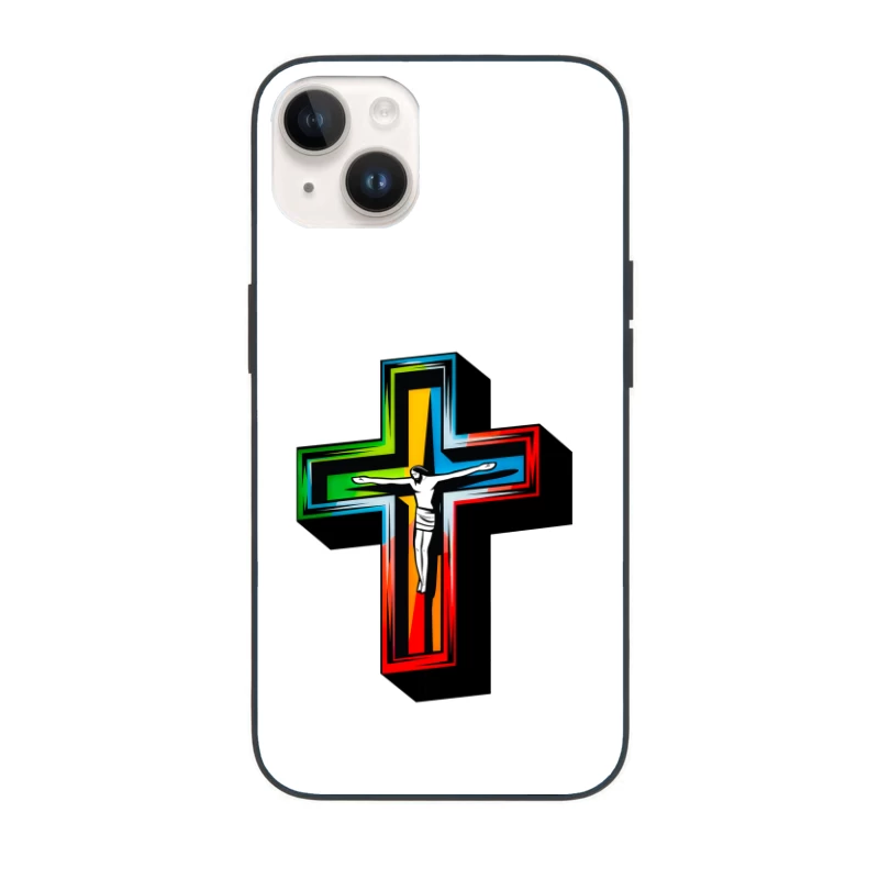 Colorful Modern Christian Cross with Crucifixion iPhone Case