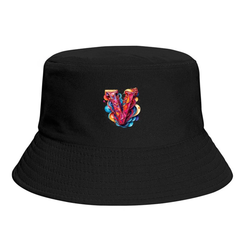 Vibrant Geometric Letter V with Abstract Swirls Bucket Hat