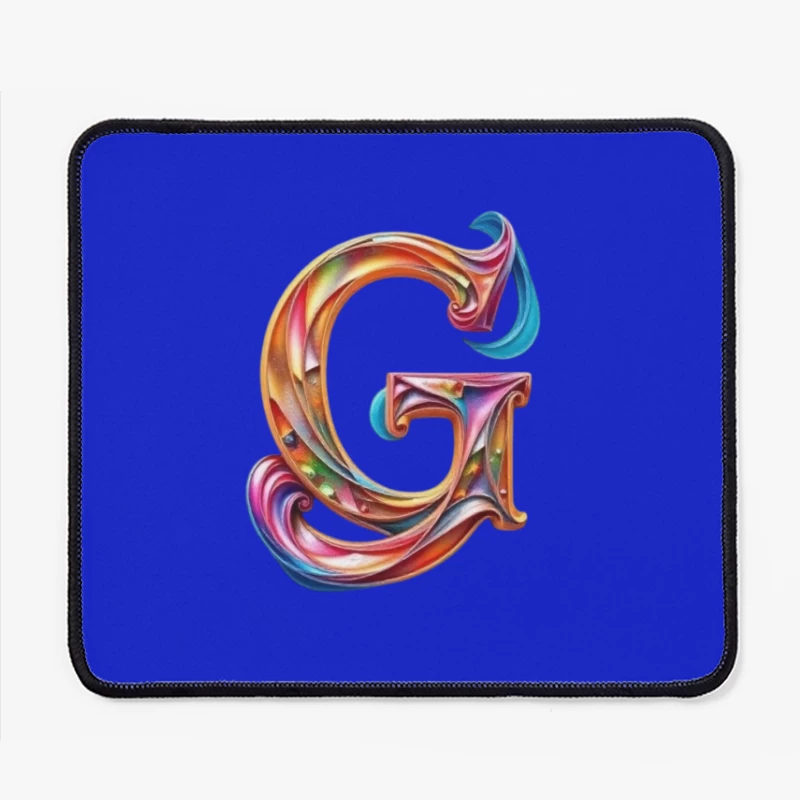 Colorful 3D Typography: Decorative Letter G with Swirling Gradient Pattern Mouse Pad