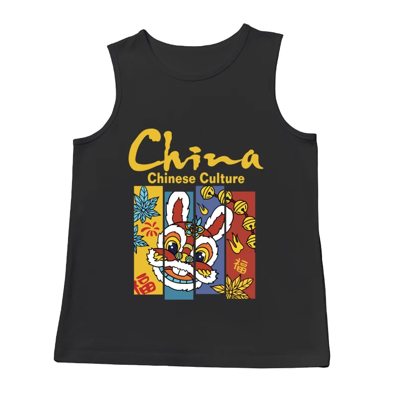 Chinesische Kultur mit Löwenkopf Herren Tanktops