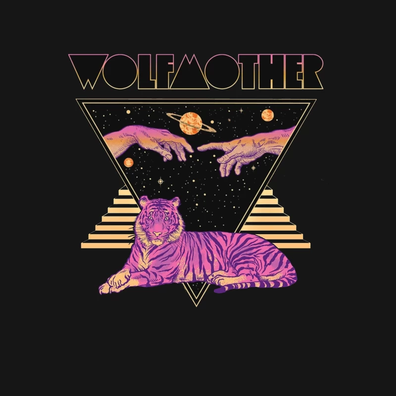 Cosmic Tiger with Mystical Hands in Retro Synthwave Style Female T-Shirt