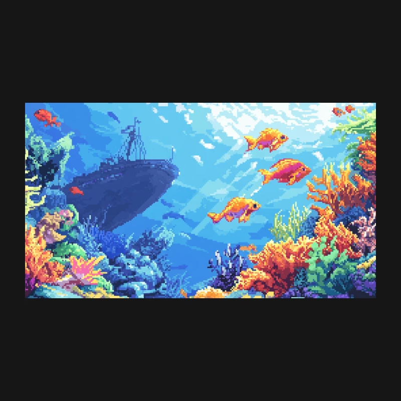 Vibrant Pixel Art Underwater Scene with Coral Reef and Shipwreck Desk Mat