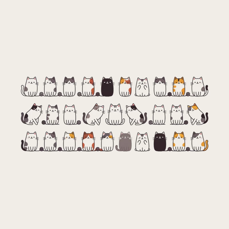 Cute Cartoon Cat Collection: Diverse Feline Illustrations in Minimalist Rows Bucket Hat