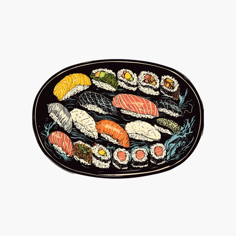 Colorful Illustrated Sushi Platter: A Japanese Culinary Delight Cotton Tote Bag