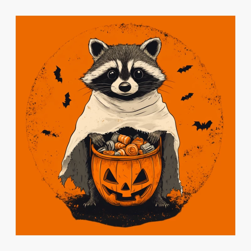 Costumed Raccoon with Halloween Pumpkin and Candy Pin