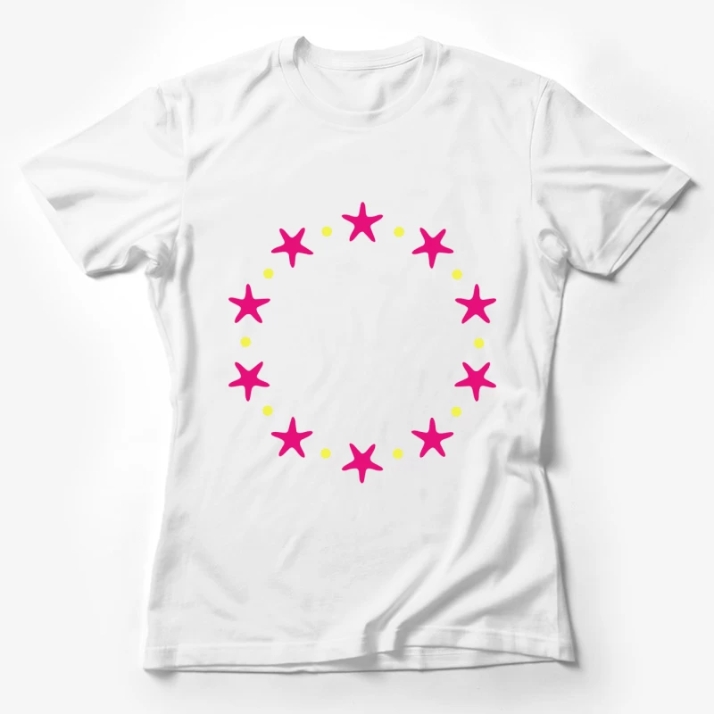 Cercle de étoiles roses avec points jaunes Femme T-Shirt