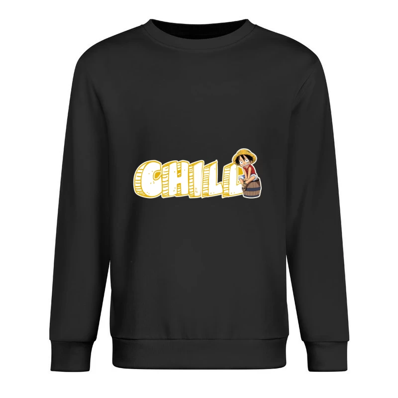 Chill Anime Illustration of Luffy from One Piece Male Pullover Sweatshirt