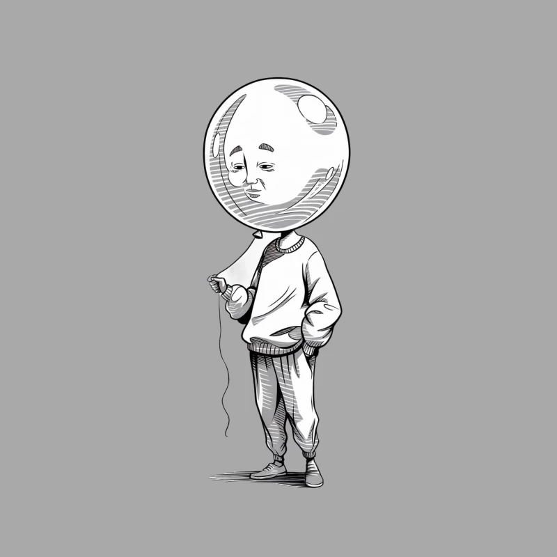 Surreal Balloon-Headed Character Sketch Male Pullover Hoodie