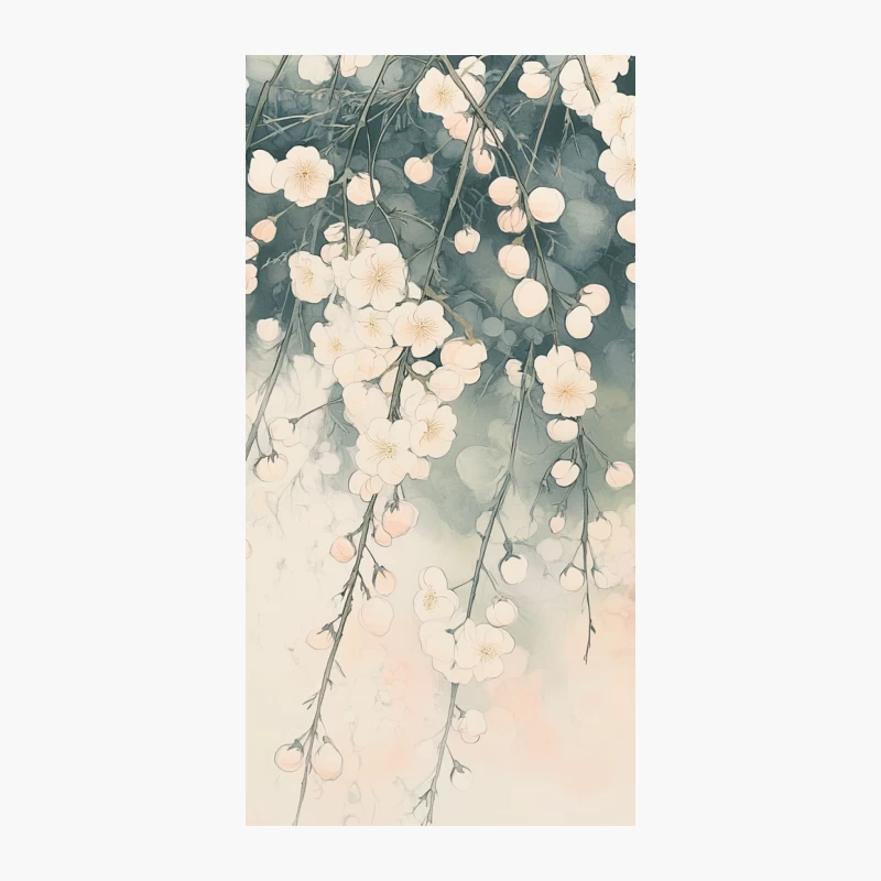 Delicate Cherry Blossoms: A Pastel Oriental Spring Artwork iPhone Case