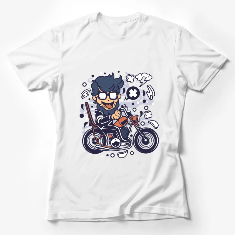 Motard cartoon amusant sur une moto Femme T-Shirt