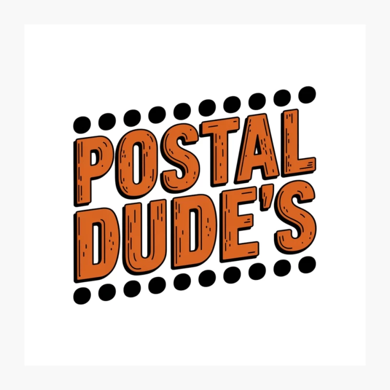 Retro Postal Typography Logo with Orange Text and Black Dots Pin