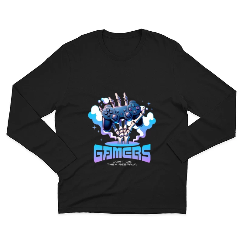 Skeletal Gamer's PlayStation Controller Art in Blue Male Long Sleeve T-Shirt