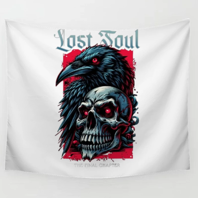 Lost Soul: Gothic Raven and Skull Dark Fantasy Illustration Tapestry