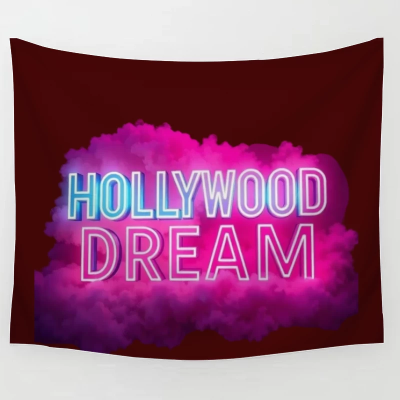 Neon Hollywood Dream Sign with Pink Cloud Background Tapestry