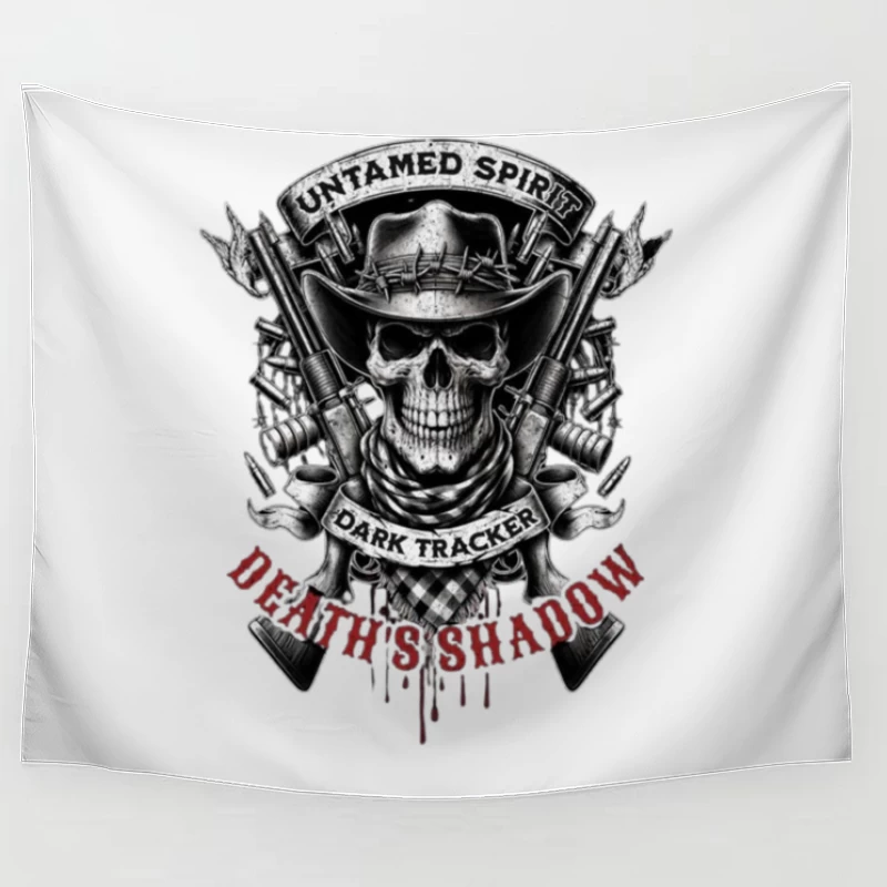 Untamed Spirit Dark Tracker Death's Shadow Skull with Crossed Guns Tapestry