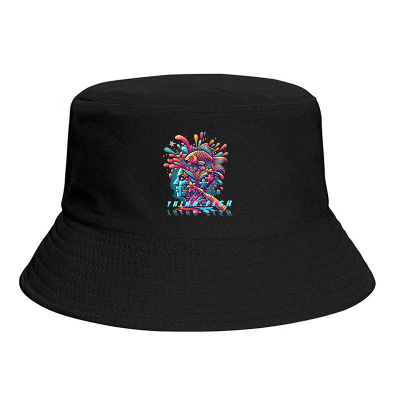 Psychedelic Mind Splash with Fish and Flowers Bucket Hat