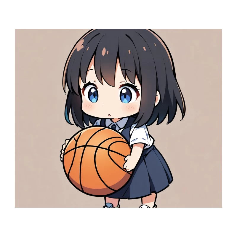 Cute Chibi Schoolgirl with Basketball Tapestry