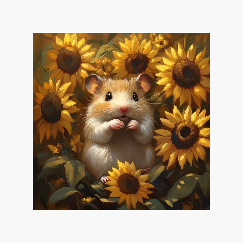 Adorable Hamster Among Sunflowers: A Charming Animal Painting Cotton Tote Bag