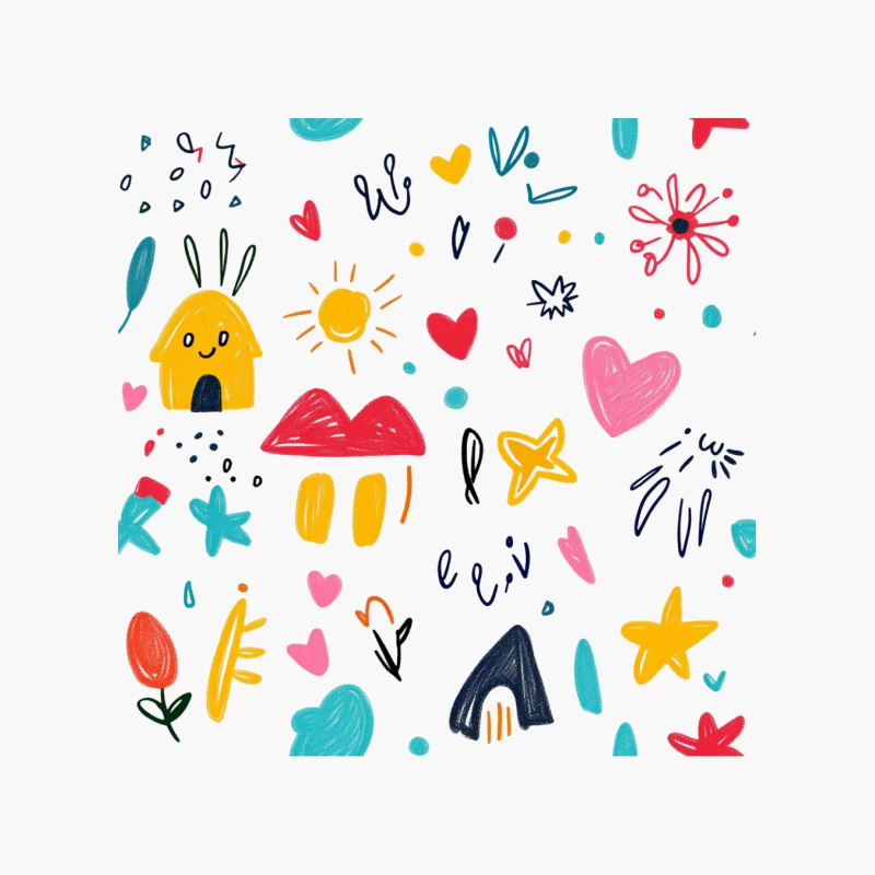 Whimsical Colorful Doodles with Hearts and Flowers Cotton Tote Bag