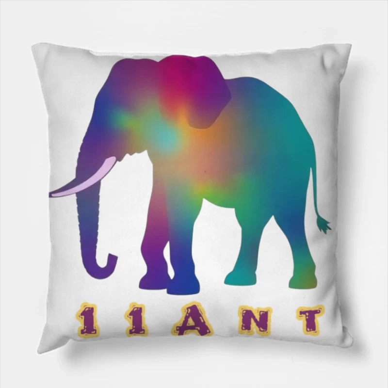 Rainbow Gradient Elephant Silhouette with "11ANT" Text Throw Pillow