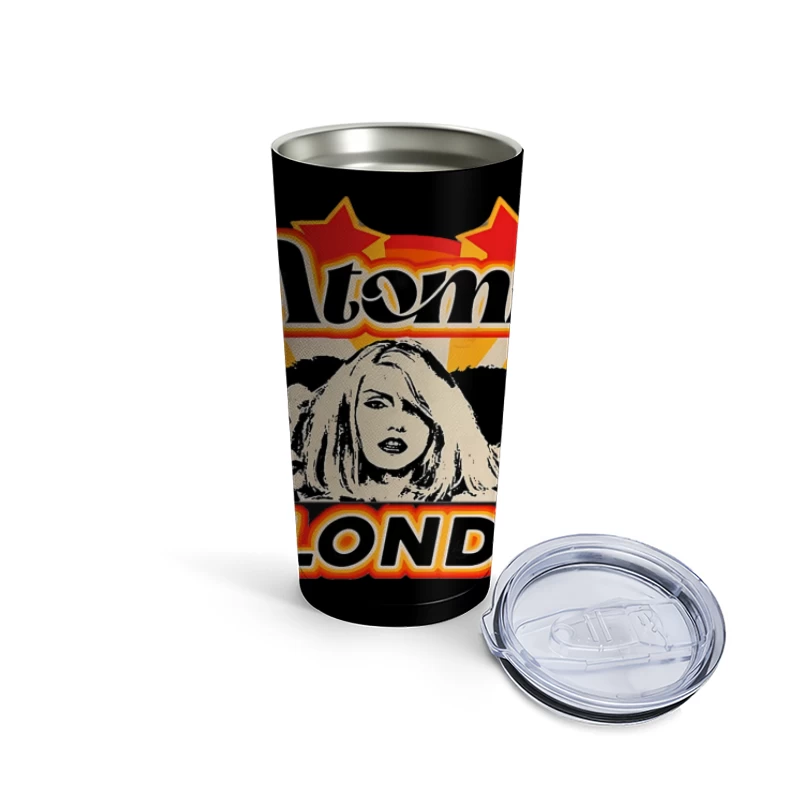 Atomic by Blondie - Retro Band Logo Design Travel Mug