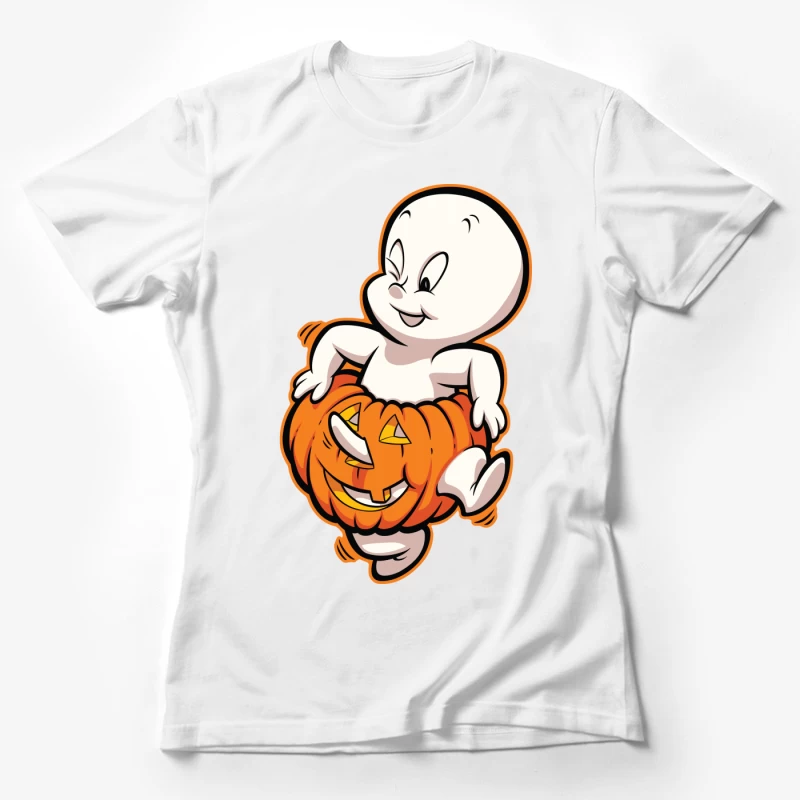 Casper the Friendly Ghost in a Pumpkin Costume Female T-Shirt