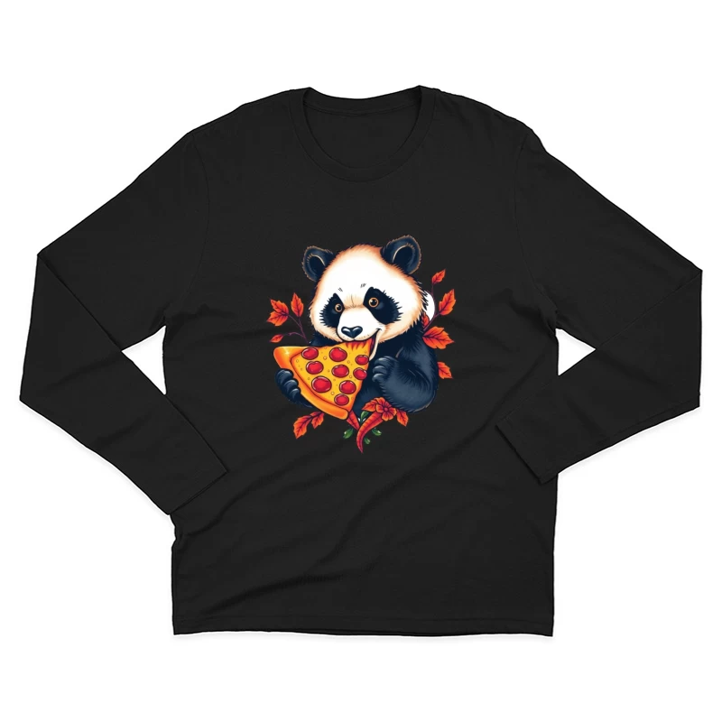 Cute Panda Bear Eating Pizza Male Long Sleeve T-Shirt