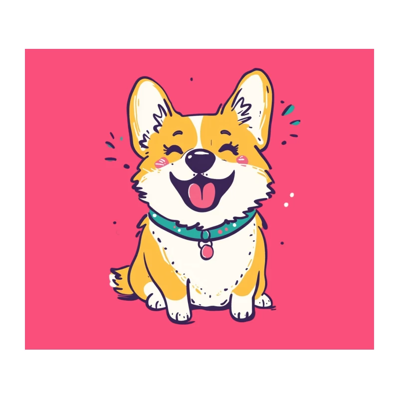 Happy Smiling Cartoon Corgi with Collar Tapestry