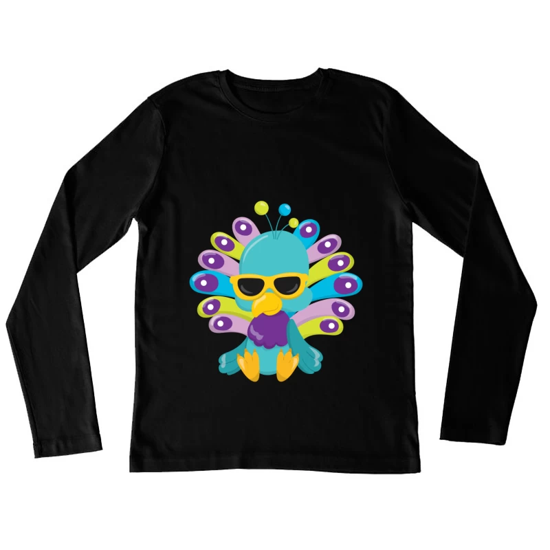 Paon coloré avec lunettes de soleil Femme Manches Longues T-Shirt