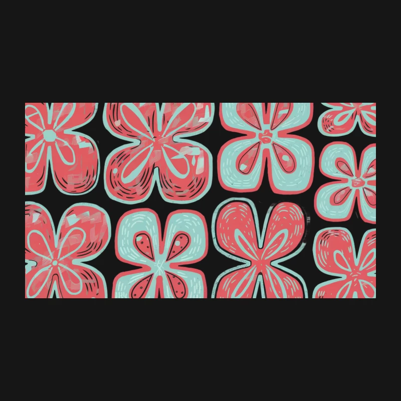 Retro Floral Pattern: Abstract Red and Teal Flower Motif Desk Mat