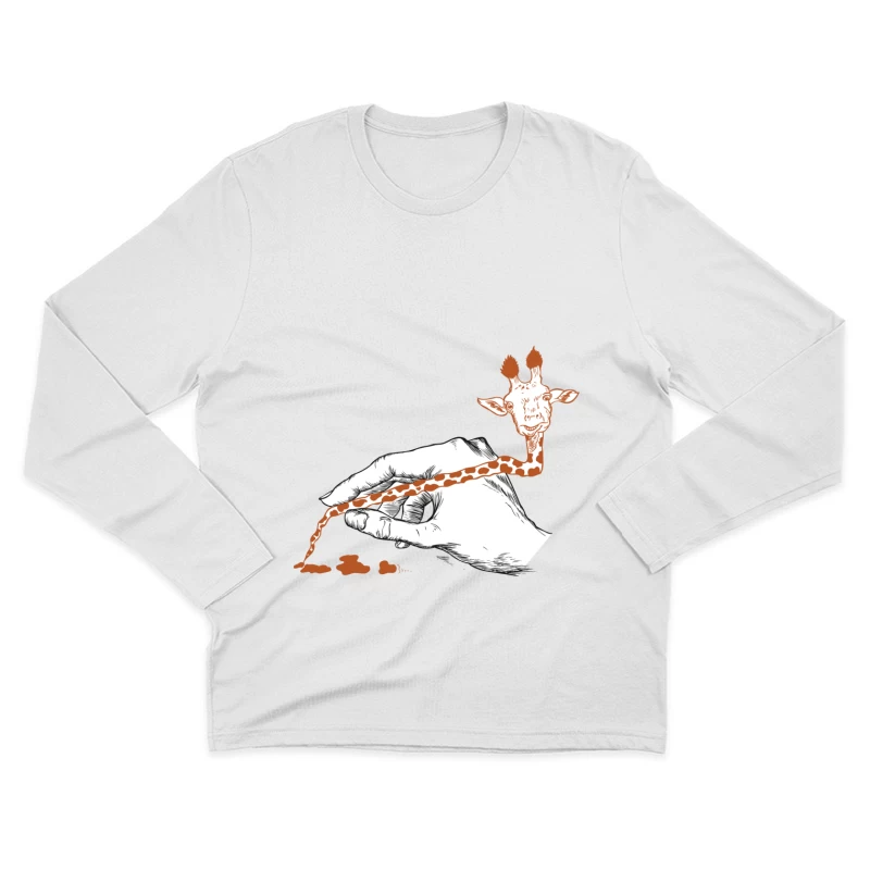 Illustration créative d'une main et d'une girafe Homme Manches Longues T-Shirt