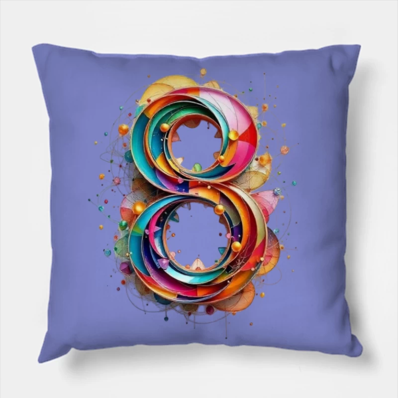 Abstract Colorful Number 8 Digital Art Design Throw Pillow