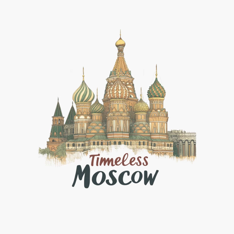 Timeless Moscow: Iconic St. Basil's Cathedral Illustration Cotton Tote Bag