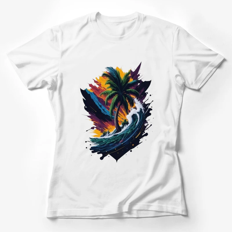 Tropical Sunset with Palm Tree and Ocean Waves Female T-Shirt