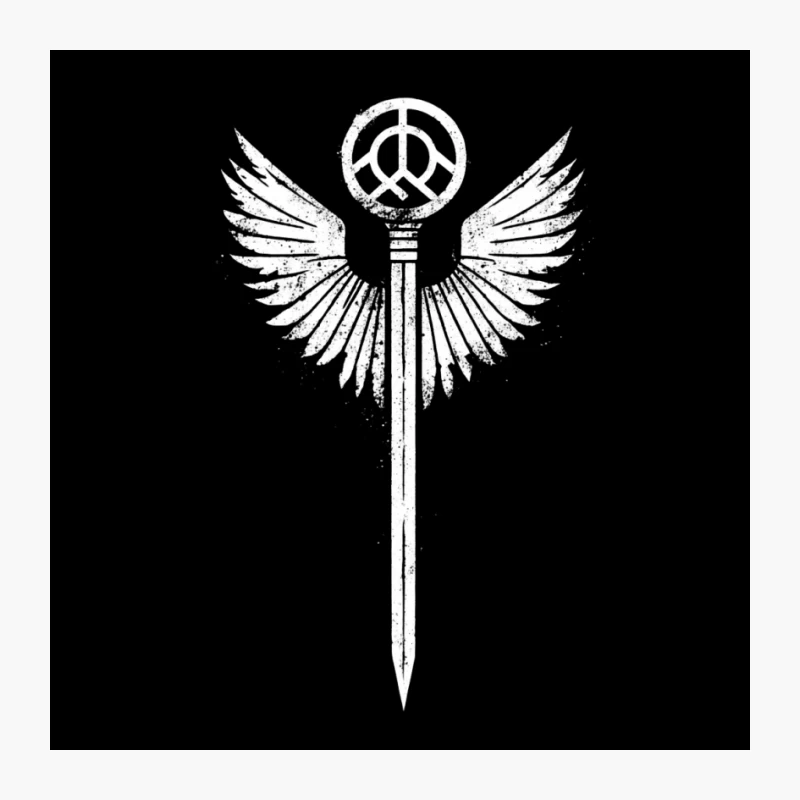 Winged Peace Sword: Angelic Minimalist Sketch Pin