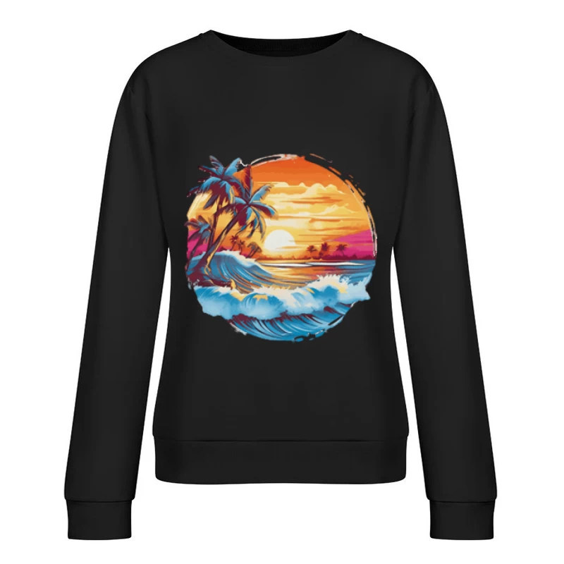 Tropischer Sonnenuntergang mit Wellen Damen Pullover Sweatshirt