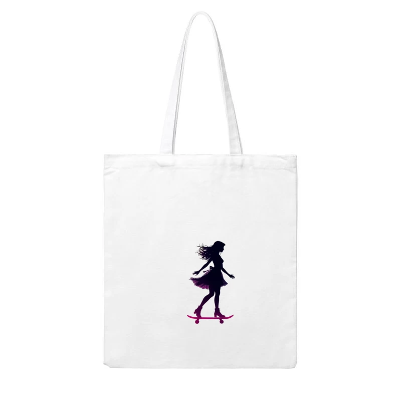 Graceful Feminine Skateboarding Silhouette in Purple Cotton Tote Bag