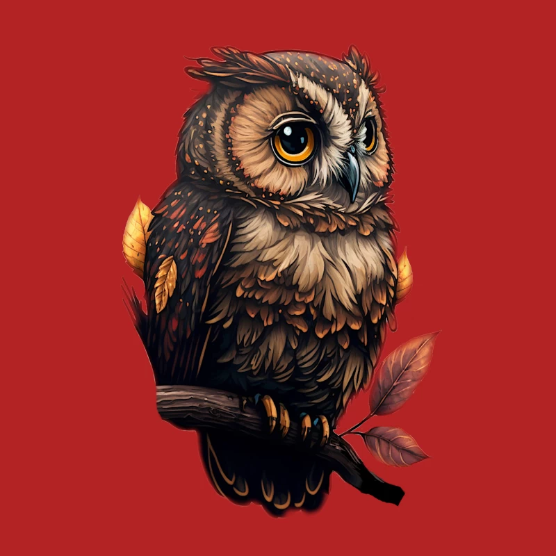Owl bird illustration autumn feathers wildlife nature Male T-Shirt