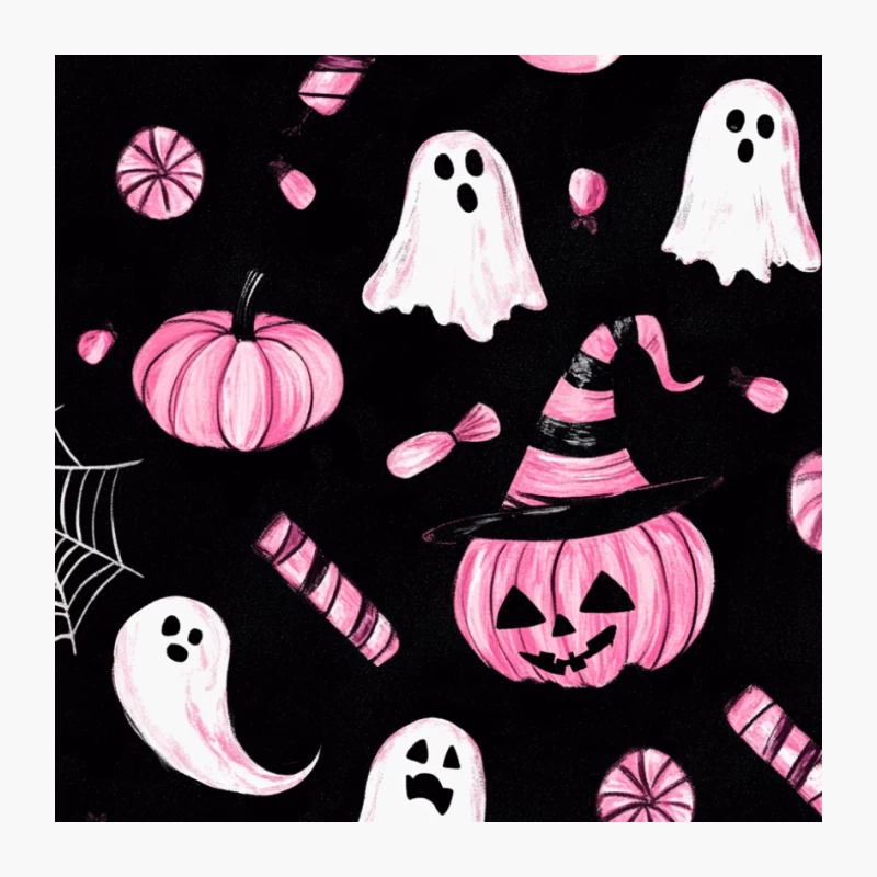 Cute Pink Halloween Pattern with Ghosts and Pumpkins Pin