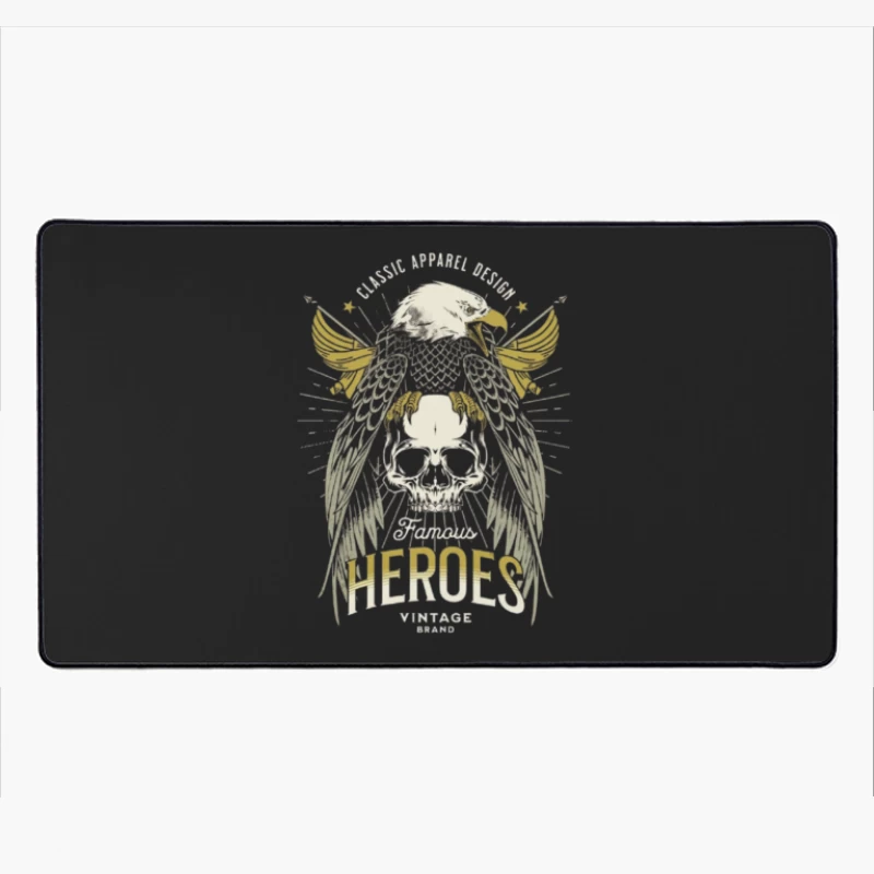 Heroic Eagle Skull with Golden Wings Vintage Design Desk Mat