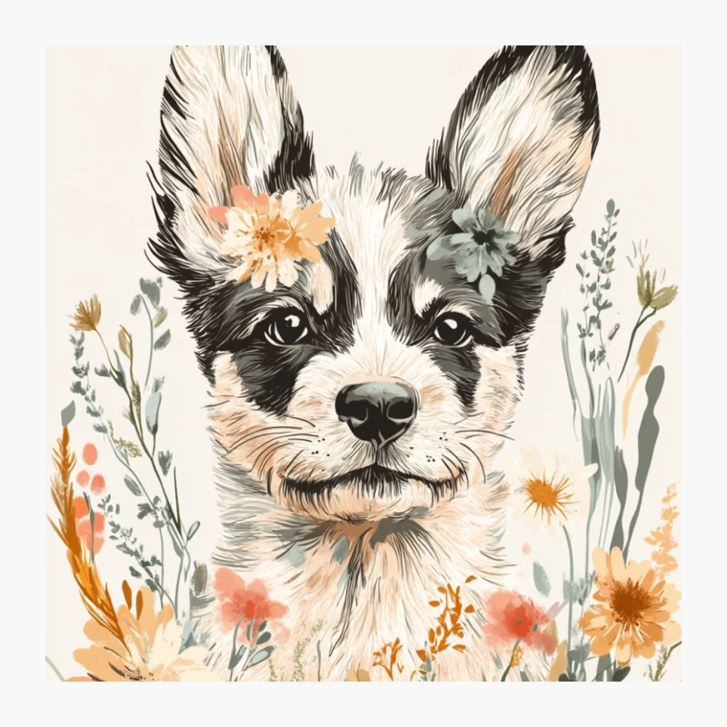 Whimsical Watercolor Dog Portrait with Floral Background Pin