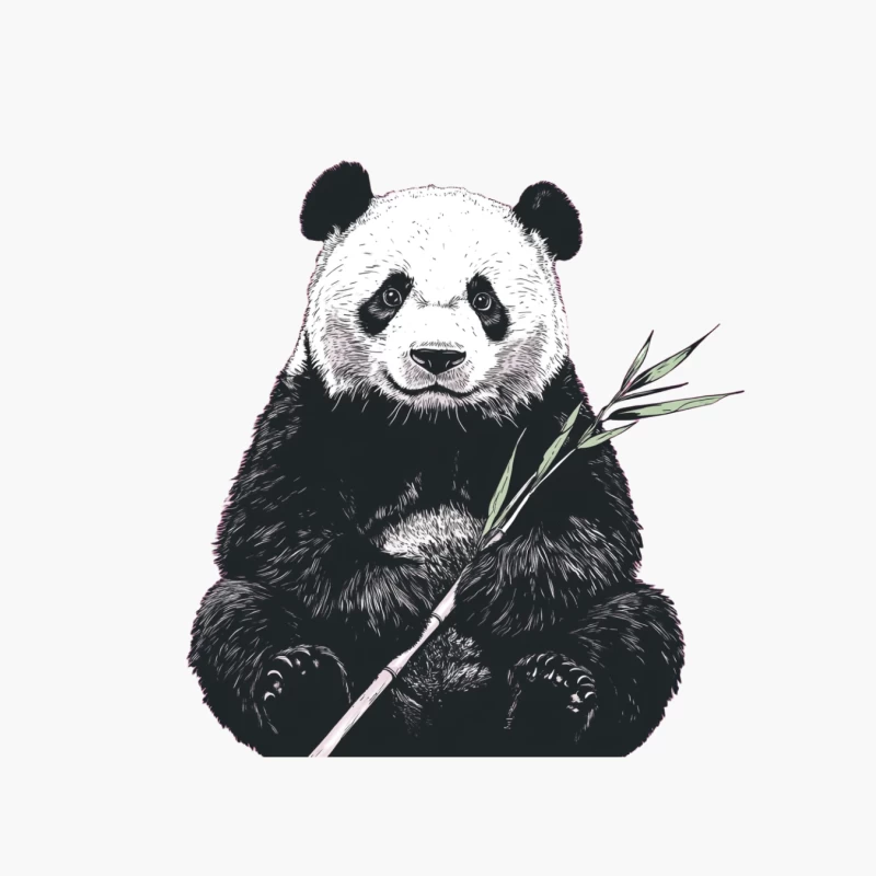 Illustrated Panda with Bamboo: A Black and White Wildlife Sketch Cotton Tote Bag