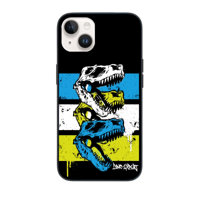 Layered T-Rex Skulls: Grunge Street Art Aesthetic iPhone Case