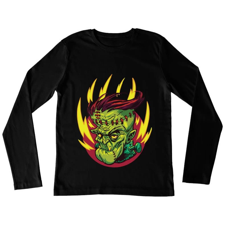 Colorful Cartoon Frankenstein Monster Illustration Female Long Sleeve T-Shirt