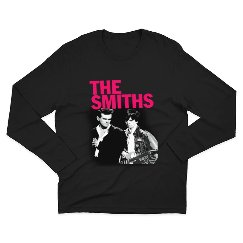 The Smiths: Iconic 1980s Indie Rock Band Portrait with Pink Logo Male Long Sleeve T-Shirt