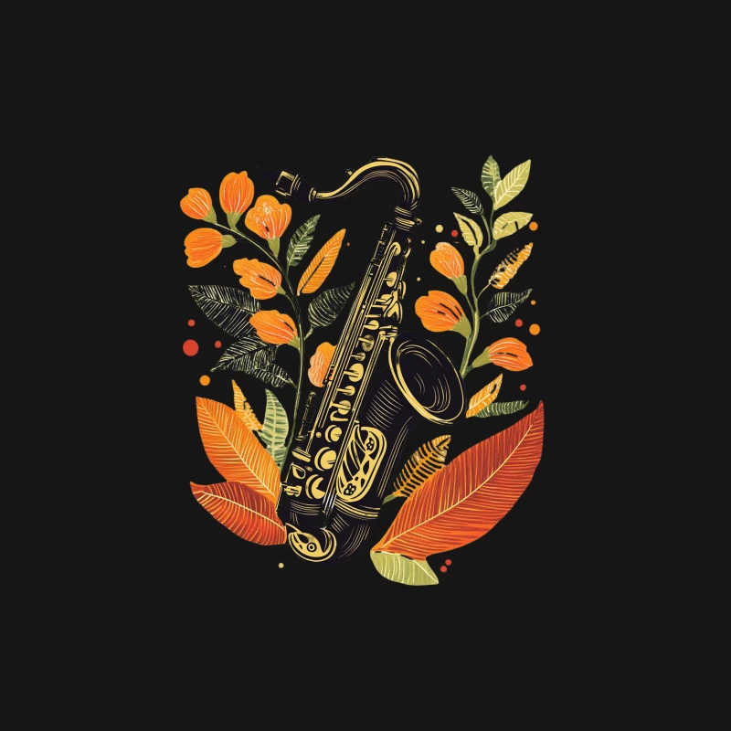 Autumnal Jazz: Saxophone and Floral Illustration Male Long Sleeve T-Shirt
