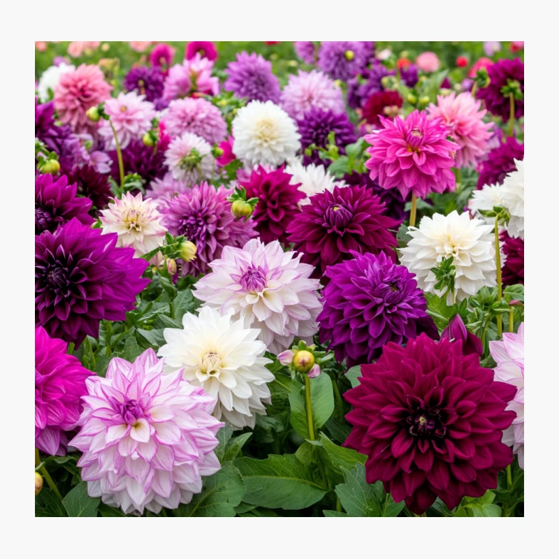 Vibrant Dahlia Garden in Full Bloom Throw Pillow