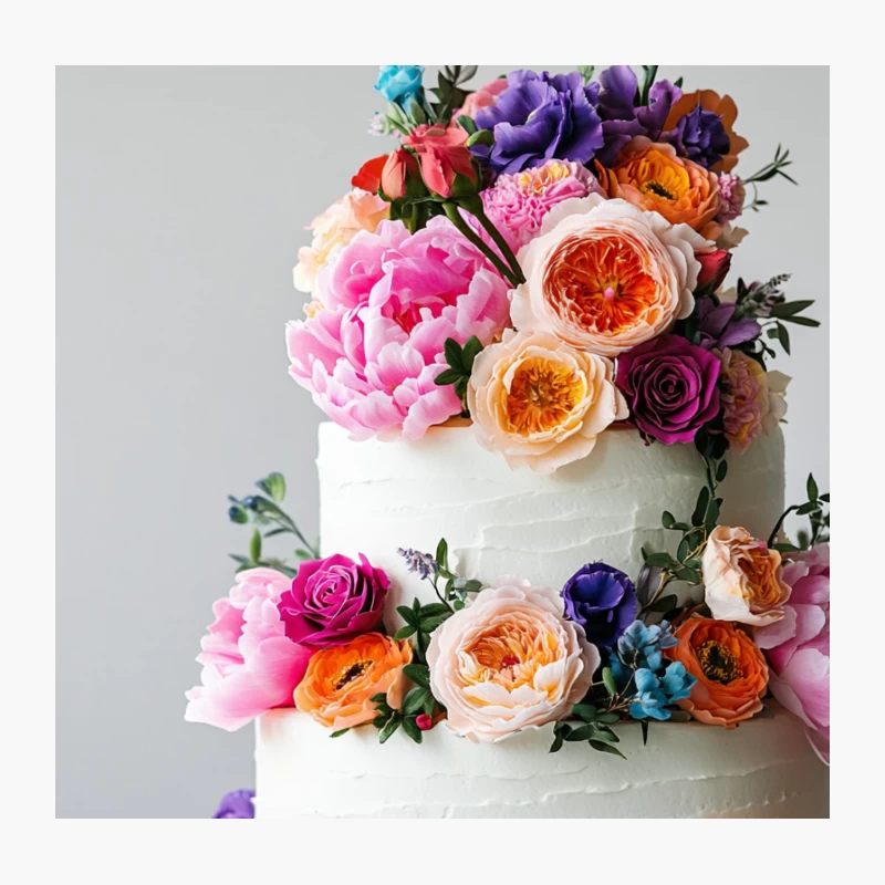 Elegant Floral-Decorated Tiered Wedding Cake Throw Pillow