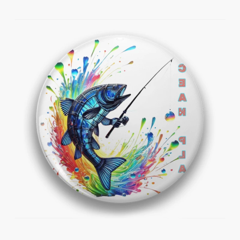 Rainbow Fish Splash: Artistic Fishing Adventure Pin