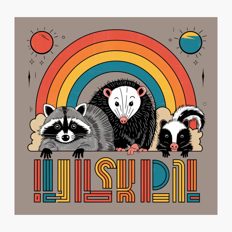 Whimsical Wildlife: Cartoon Critters Under a Rainbow Throw Pillow